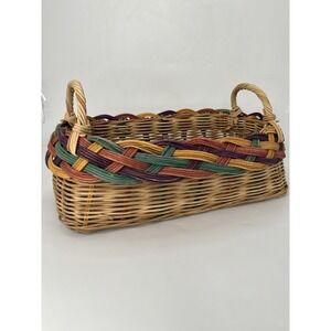 Vintage Multicolor Basket Wicker Colorful Rectangle Boho Cottagecore